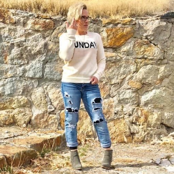 Sweaters - New “Sunday” Message Cozy Sweater Ivory and Black